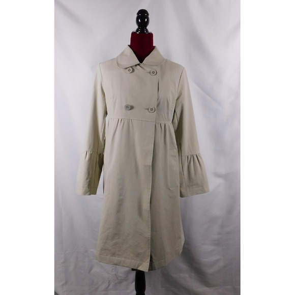 Bernardo Natural Beige Rain Coat Jacket‎ Bell Sleeve Mid Calf Length Small - Picture 1 of 6